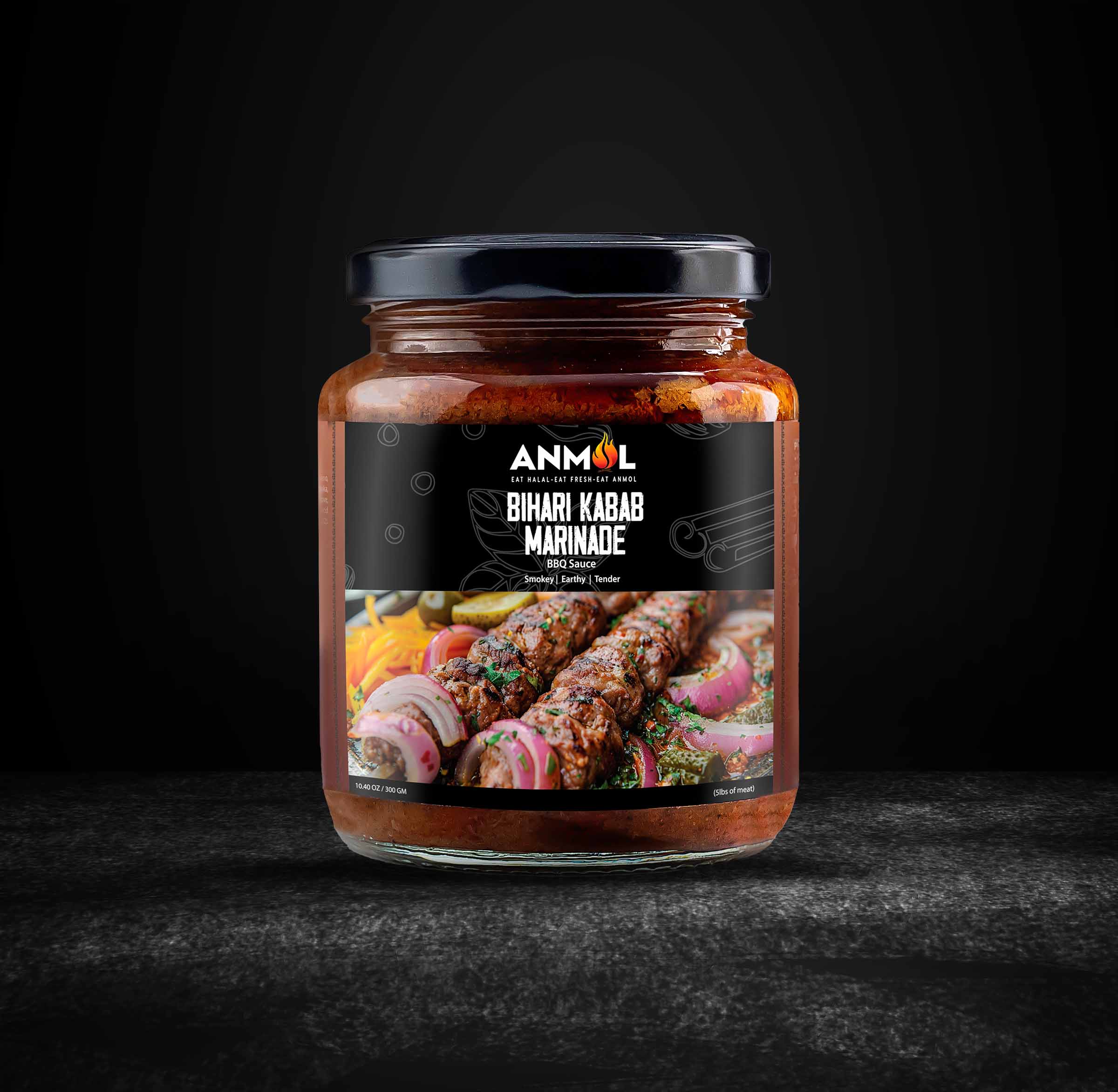 bihari kabab marinade jar black background
