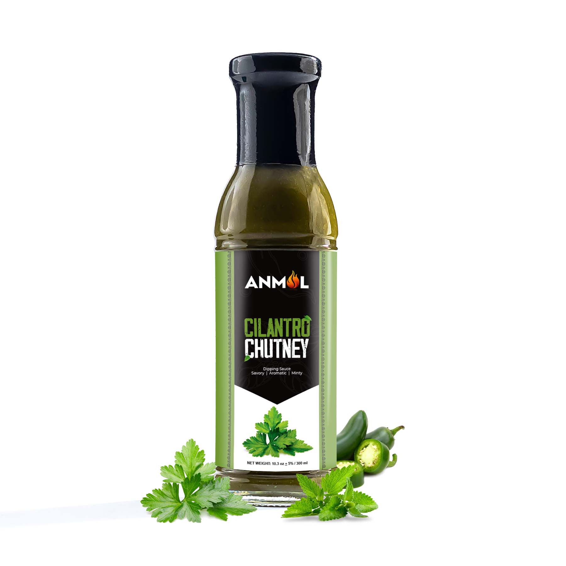cilantro chutney bottle white background