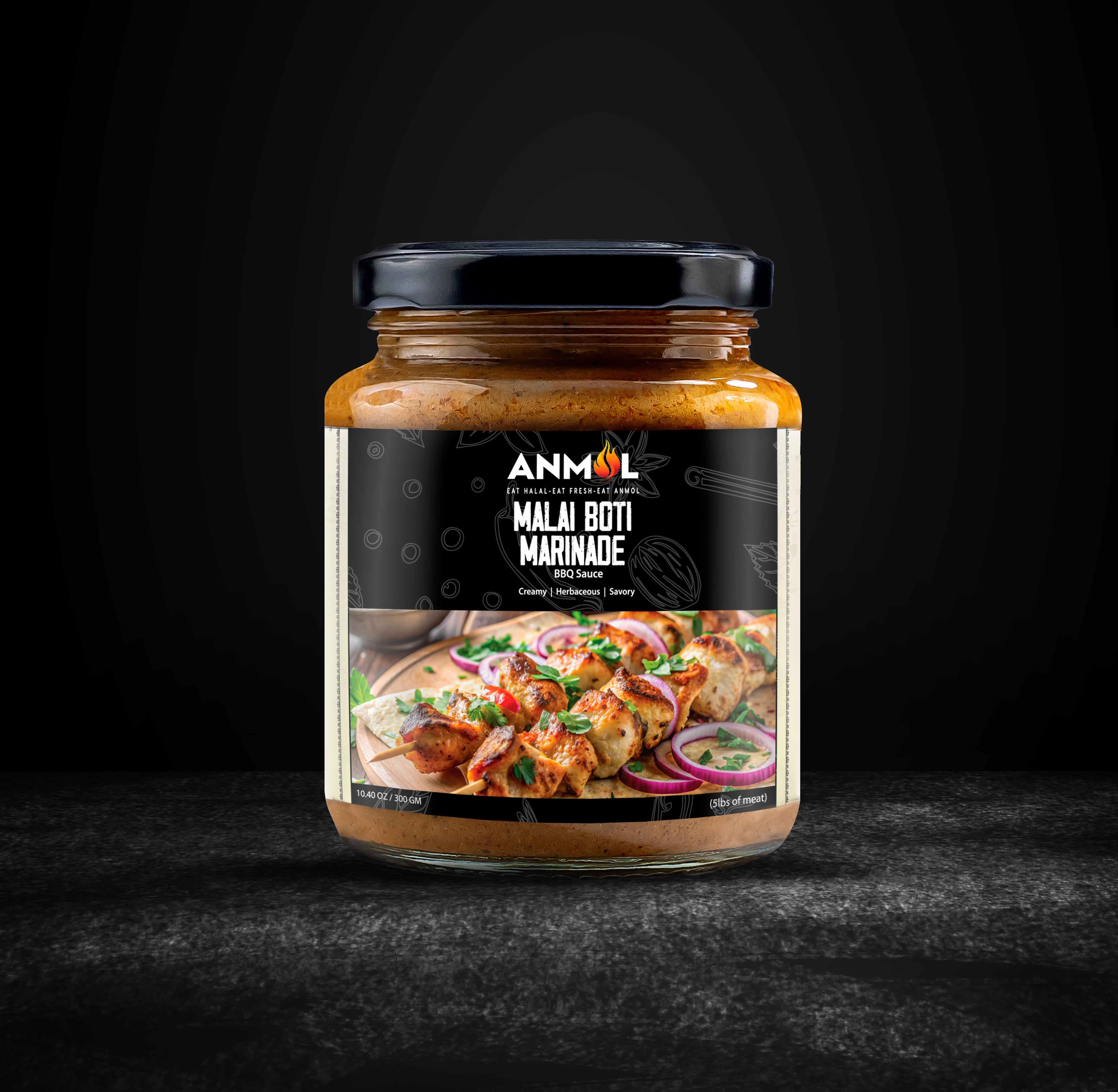 malai boti marinade jar black background